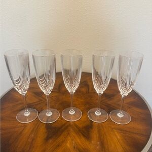 5 RCR  Royal Crystal Rock Champagne Flutes Set Magnolia Pattern Art Deco 8 1/4”
